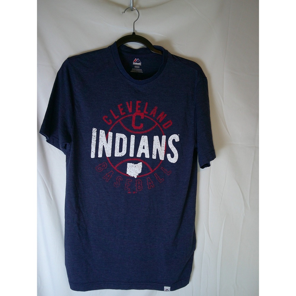 Majestic Cleveland Indians Mens Medium Navy Blue Heather Graphic Baseball Tee